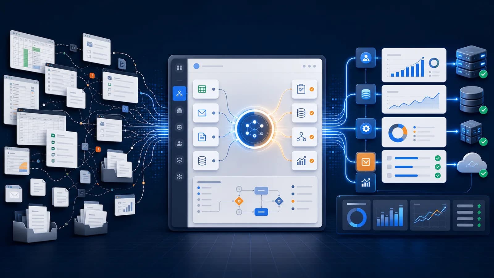 Flujos de automatización empresarial con IA optimizando procesos operativos